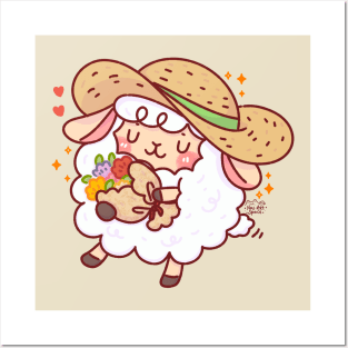 Cute Lamb with Flower Bucket Posters and Art